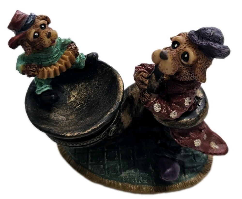 Vintage Teddy Bear Band Resin Hinged Trinket Box Two Bears Drum Music Decor Made